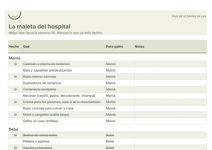La maleta del hospital, en el pack de ejemplo de la familia de Leo